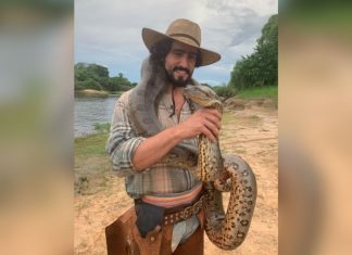 Renato Góes relembra momento ‘enrolado’ em sucuri do Pantanal após encontrar cobra dentro de casa no RJ