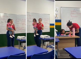 Professora cuida da filha de estudante em sala e gesto repercute na web: ‘Ensinar vai muito além do conteúdo’