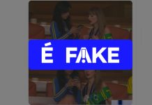 É #FAKE que Taylor Swift e Camila Cabello foram vistas juntas na arquibancada de Brasil x Escócia na Copa; trata-se de montagem