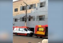 Trabalhador fica gravemente ferido após sofrer descarga elétrica enquanto pintava parede de prédio