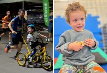 Pai percorre 5 km empurrando filho com deficiência em bicicleta adaptada e emociona público; assista