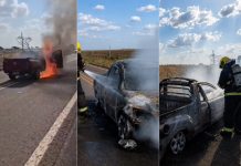 Pai e filha escapam ilesos após carro pegar fogo e ser destruído no TO; VÍDEO