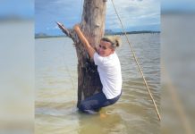 Influenciadora fica pendurada em tronco durante pescaria em rio no TO e diverte internautas: ‘Canoa não tem freio’; VÍDEO
