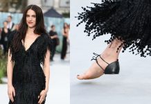 Margaret Qualley usa sapato inusitado em evento; modelo é apelidado de ‘sandália descalça’