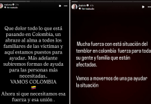 Shakira e outros famosos colombianos prestam solidariedade após terremoto no país